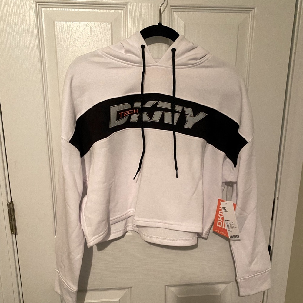 NEW DKNY Tech Urban Outfitters Exclusive Women's Cropped Hoodie Sweatshirt White